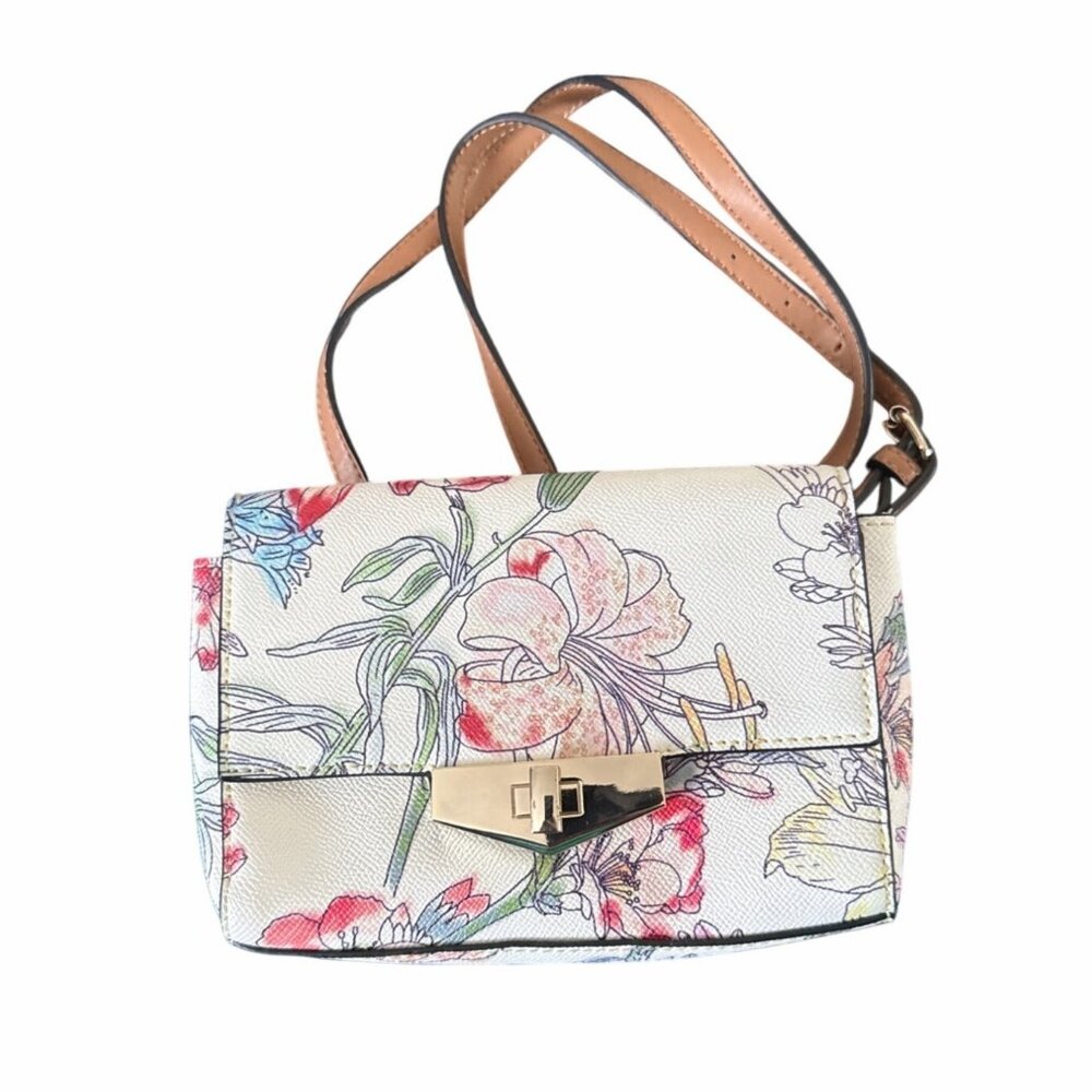 Floral Print Crossbody Bag With Adjustable Strap & Gold-Tone Clasp By APT9